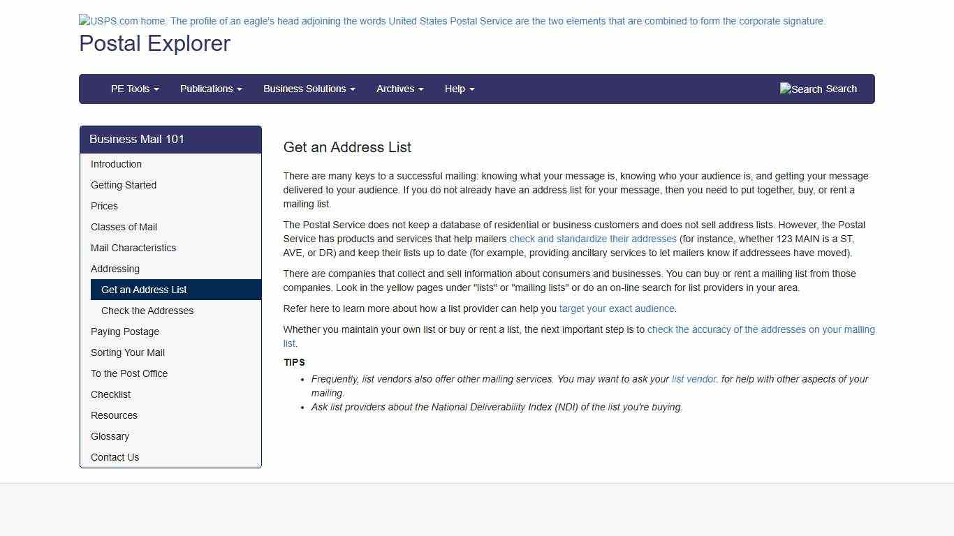 Get an Address List | Postal Explorer