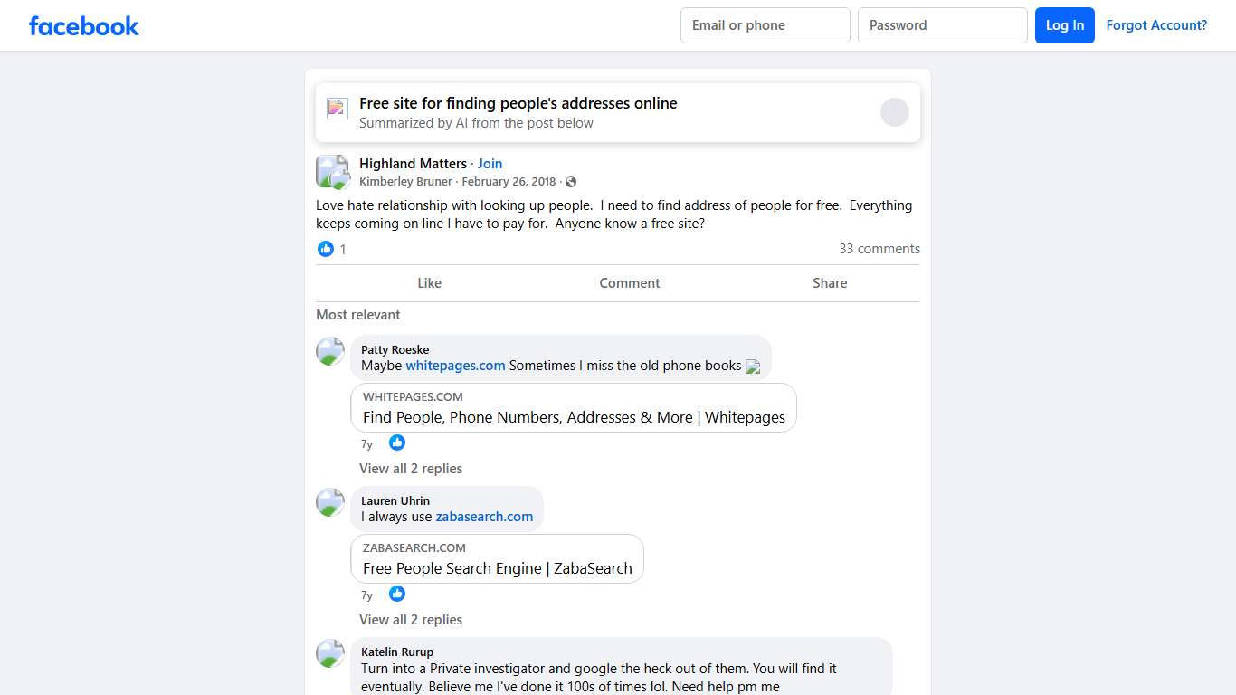 Highland Matters | Love hate relationship with looking up people | Facebook
