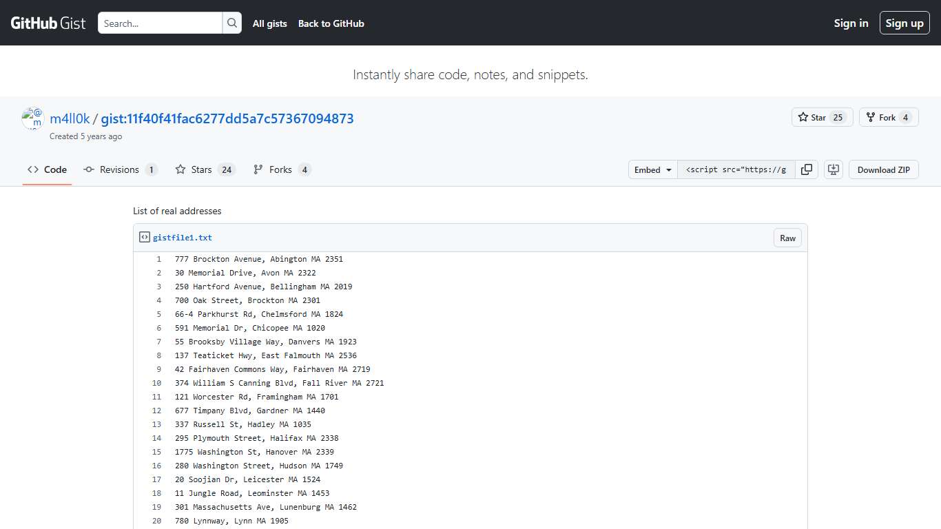 List of real addresses · GitHub
